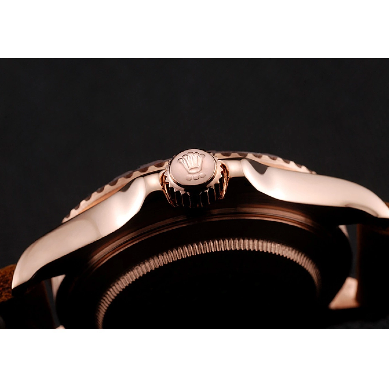 Good Copy Rolex Watches Black Rolex Bezel Brown 1453860 Leather Bracelet Yacht Rose Dial Case Gold Brown Master 0806